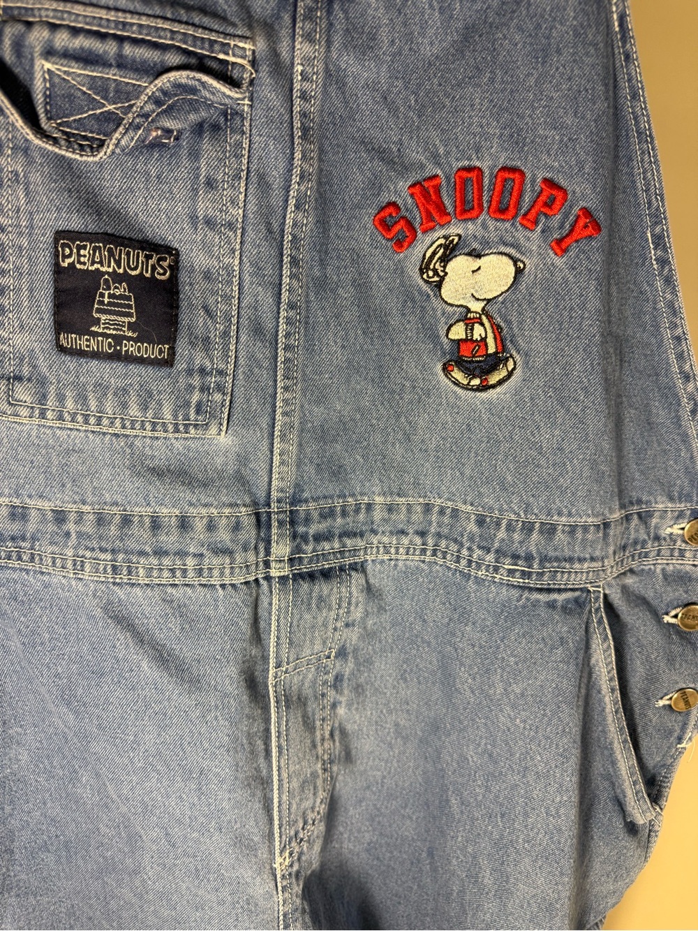 Vintage ** Adults Plus-Size Snoopy Denim Overalls - Blue - Picture 2 of 4